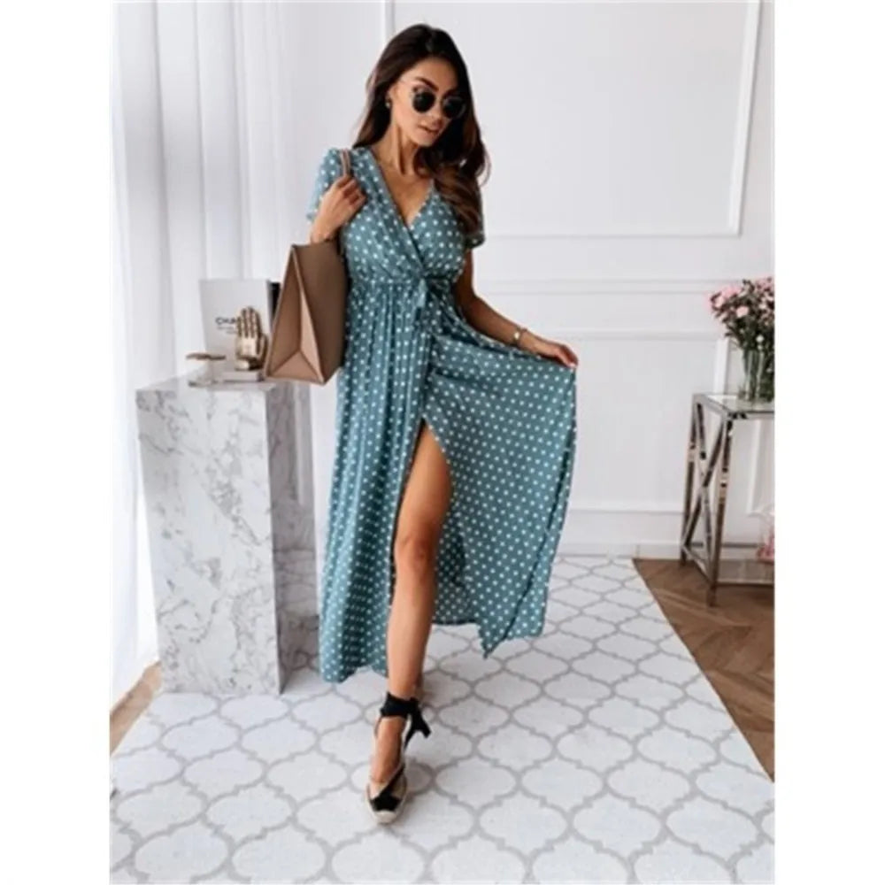 Vestido Bohemio de Verano con Lunares y Escote en V