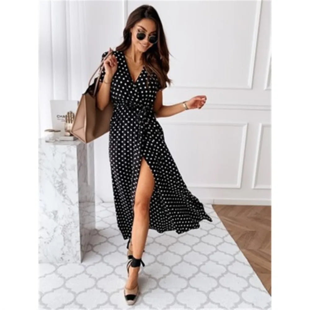 Vestido Bohemio de Verano con Lunares y Escote en V