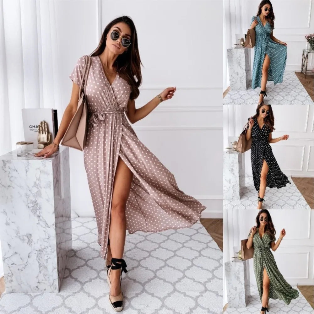 Vestido Bohemio de Verano con Lunares y Escote en V