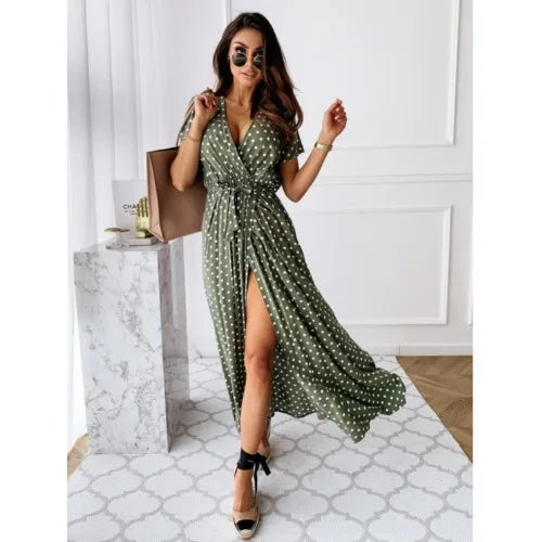 Vestido Bohemio de Verano con Lunares y Escote en V